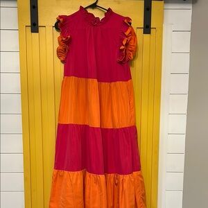 THML Women's Colorblock Midi Dress - Pink and Orange